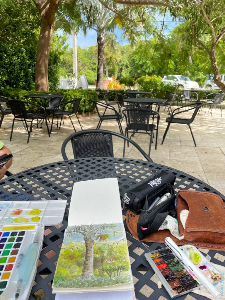 Plein Air sketch scene with art supplies and subject