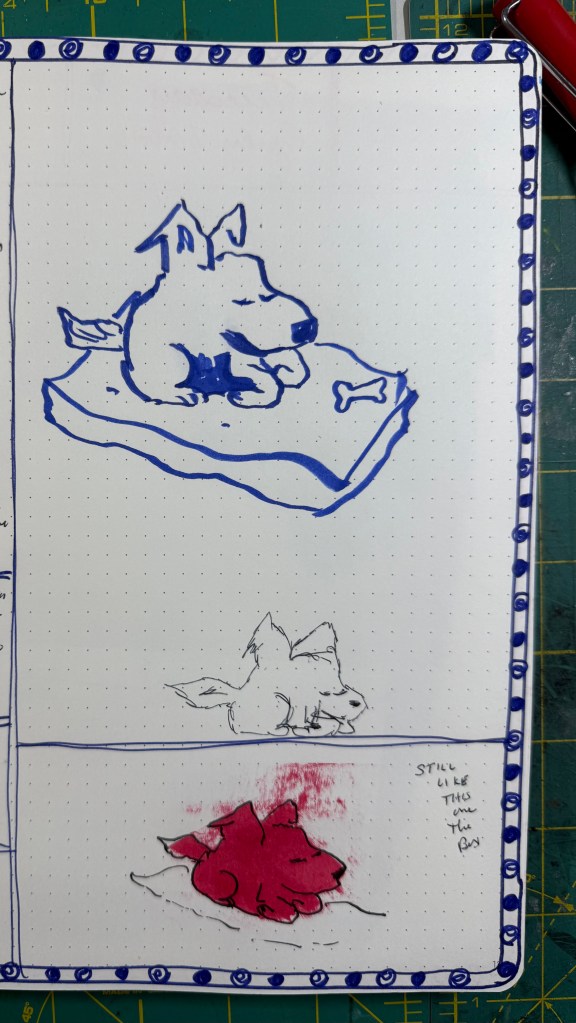 Blob sketches using several different media including Tombow Dual Brush pens and a Bic ballpoint pen